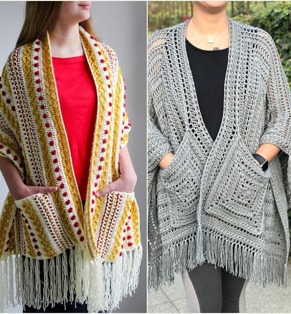 Perfect pocket shawl free crochet pattern
