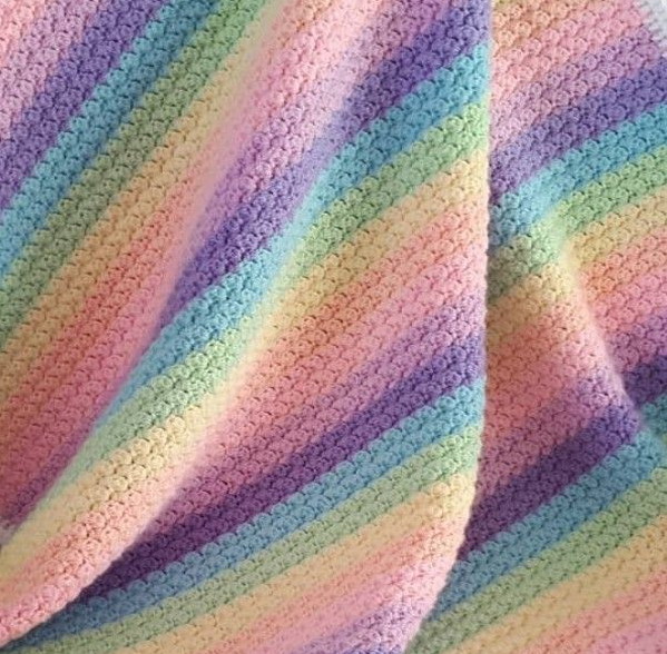 Pastel rainbow crochet blanket