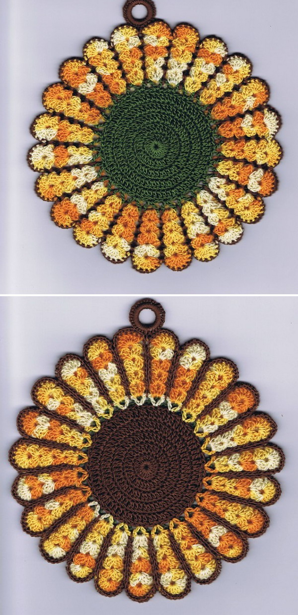 Sunflower Potholder Free Crochet Pattern