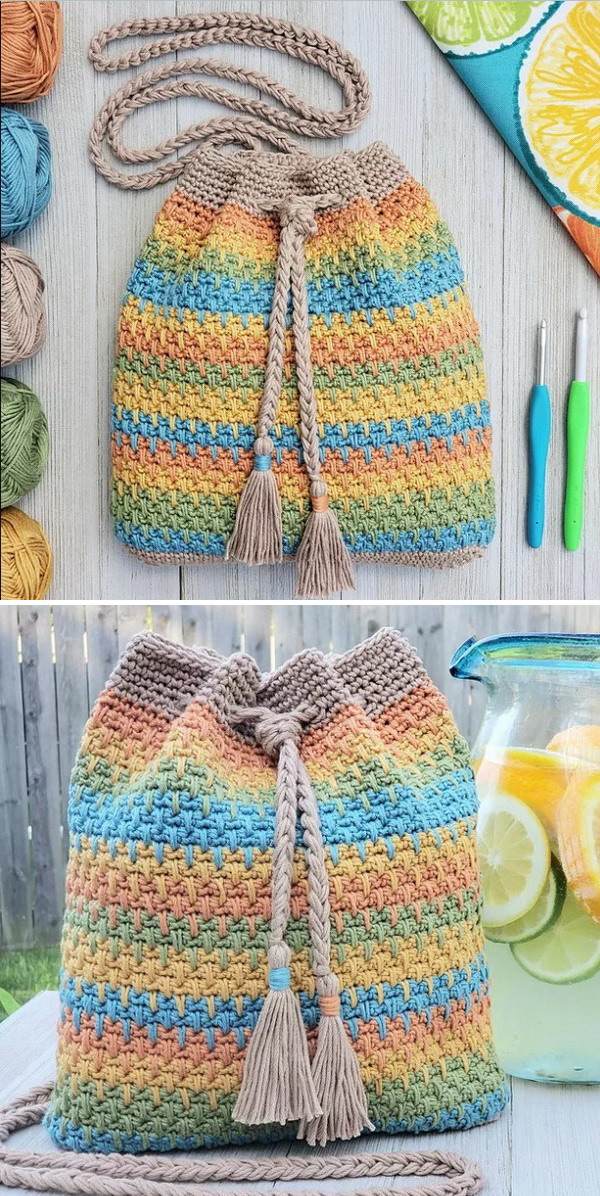 Summer Slice Drawstring Bag Free Crochet Pattern