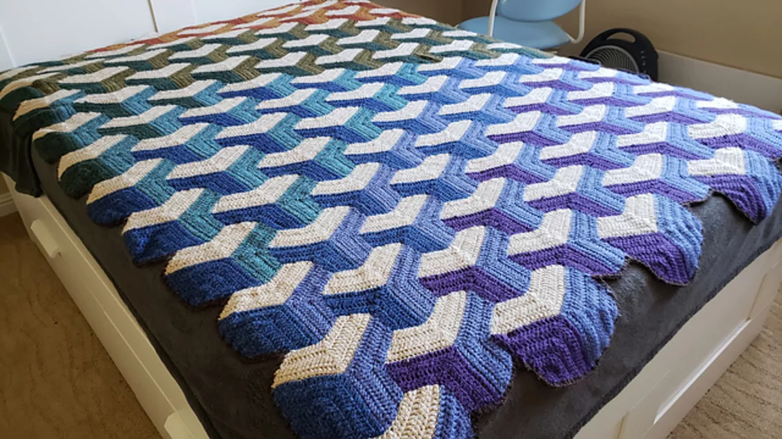 Tumbling Blocks Crochet Blanket Free Pattern