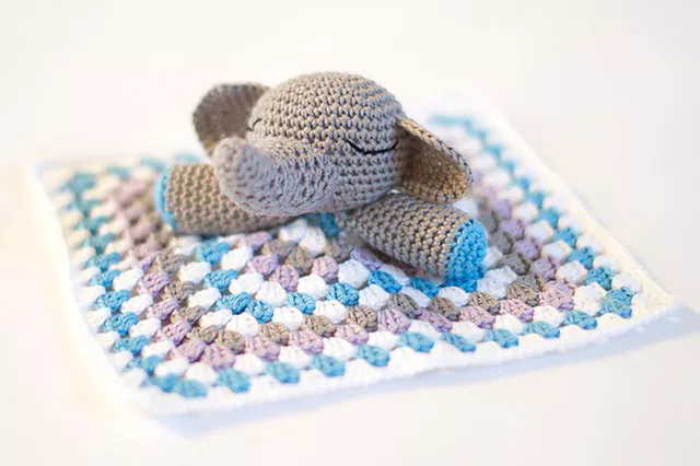 Elephant Granny Square Lovey Blanket Free Crochet Pattern