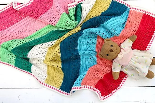 Striped Lace Crochet Baby Blanket Pattern