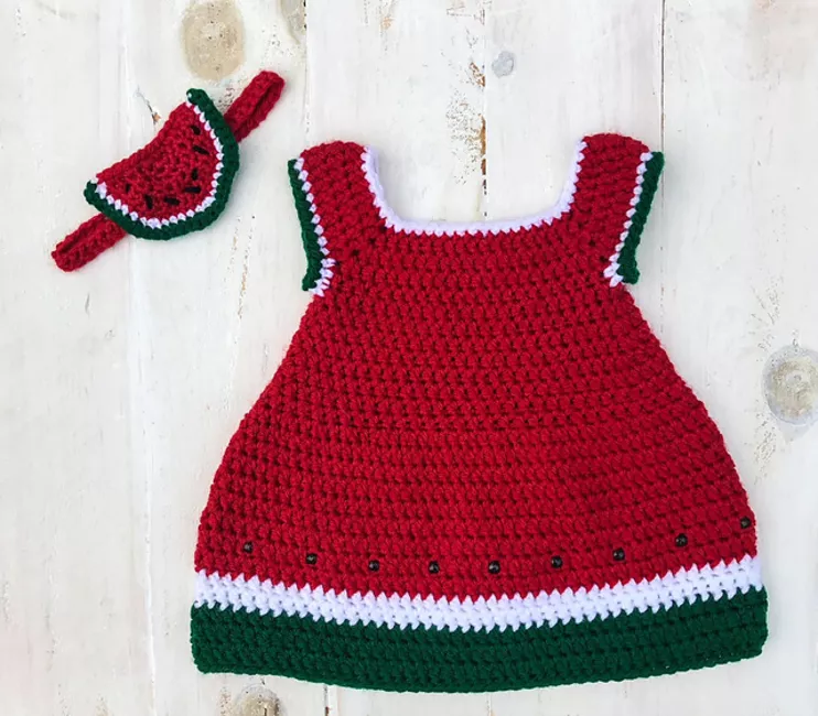Watermelon Crochet Newborn Dress Free Pattern