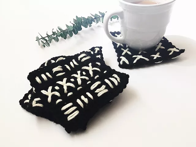 Mud Cloth Crochet Coasters