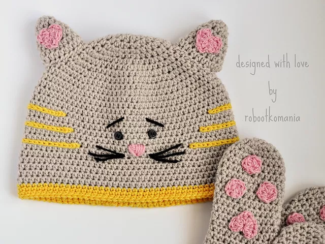 Crochet Cat Hat and Baby Crochet Mittens Patterns