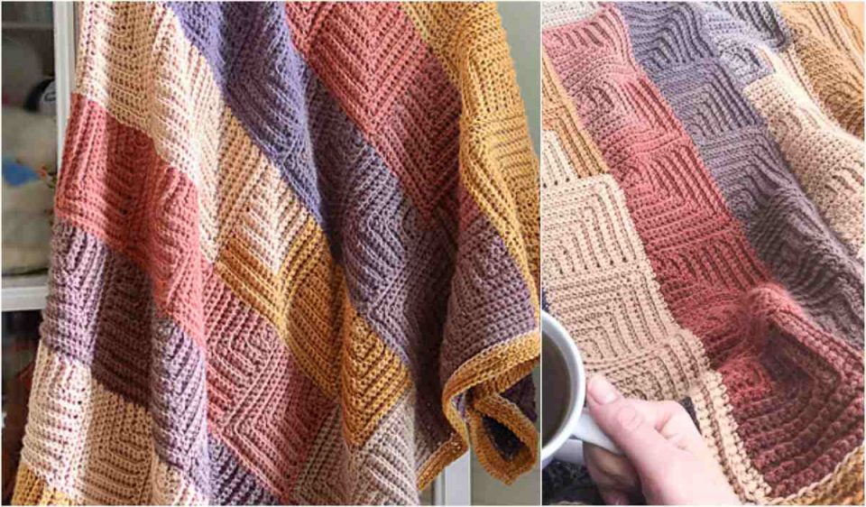 Continuous mitered square blanket