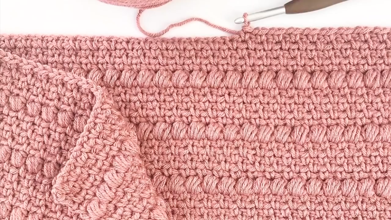 Crochet boho puff stripes blanket