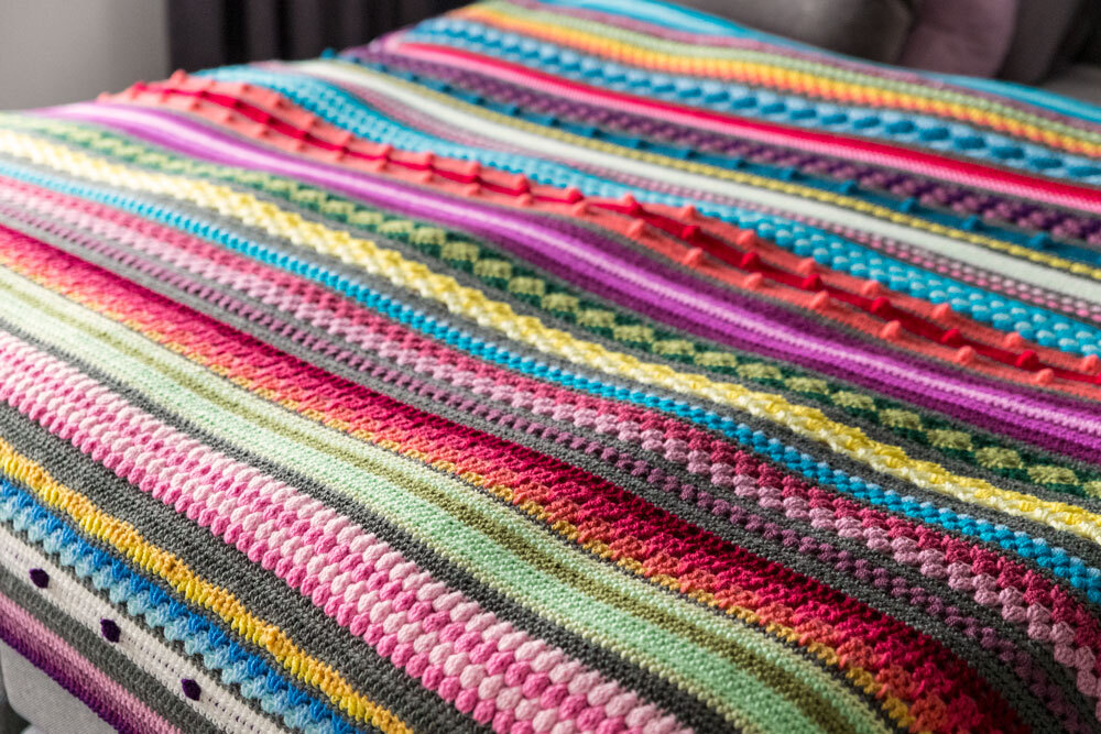 Striped crochet sampler blanket free pattern
