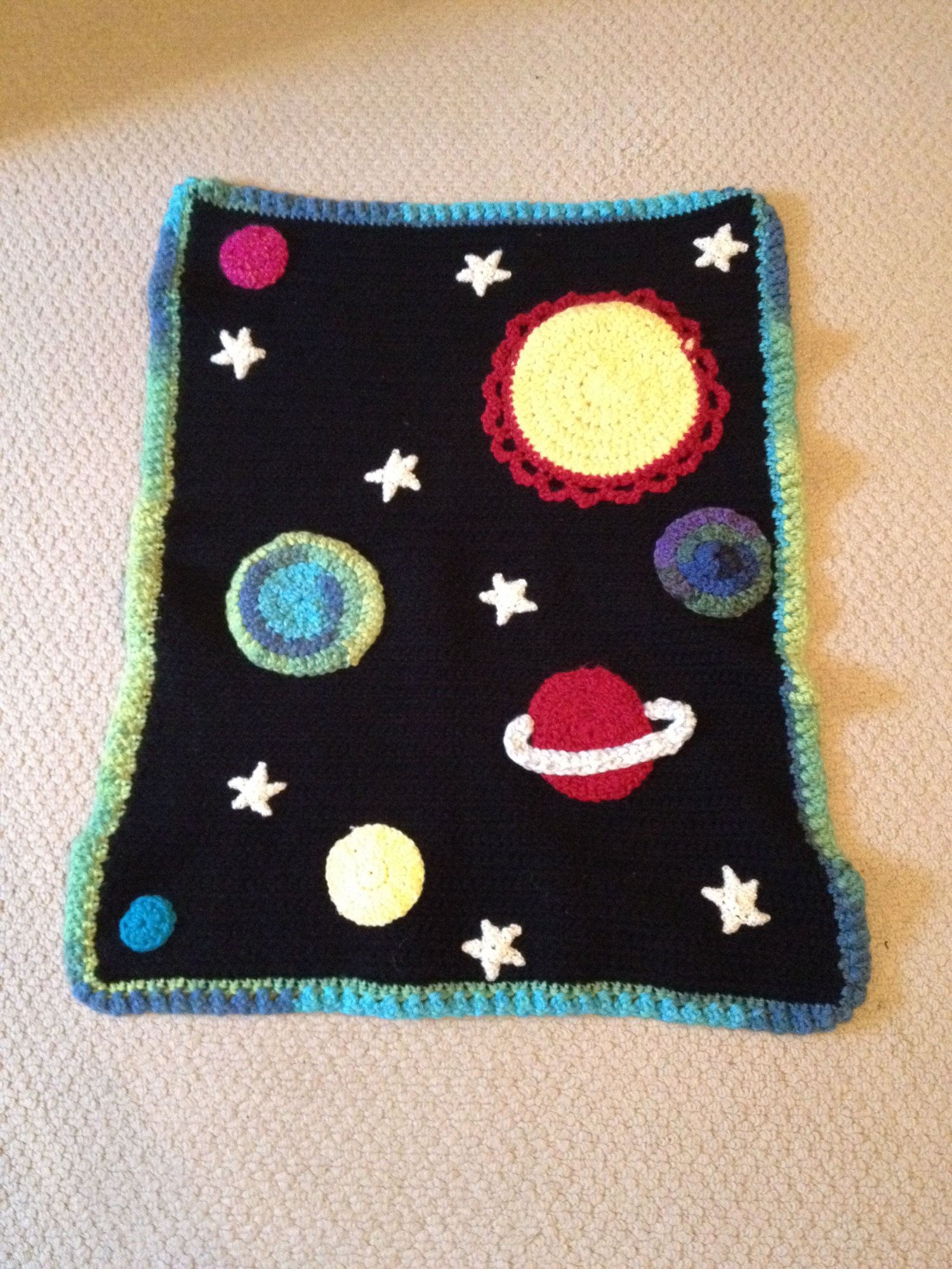 Space themed crochet blanket