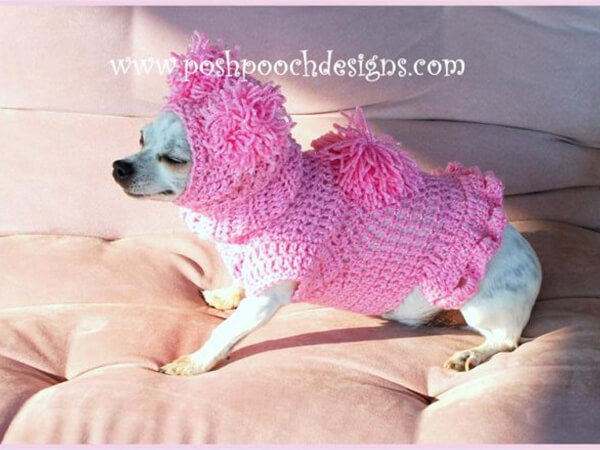 Crochet Pattern Pink Pom Pom Dog Snood And Sweater Set By Posh Pooch Designs