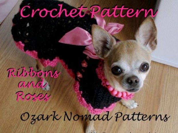 Ribbons And Roses - Crochet Small Dog Sweater Pattern By Ozark Nomad