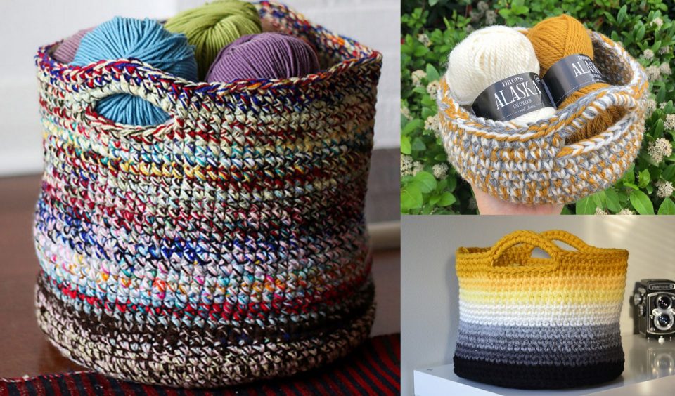 Scrap yarn crochet basket