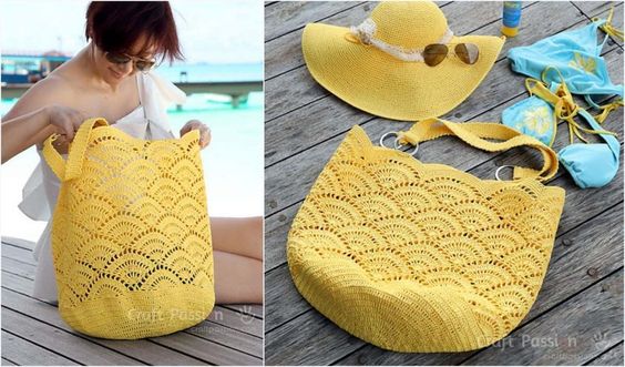Crochet giant shell stitch beach tote