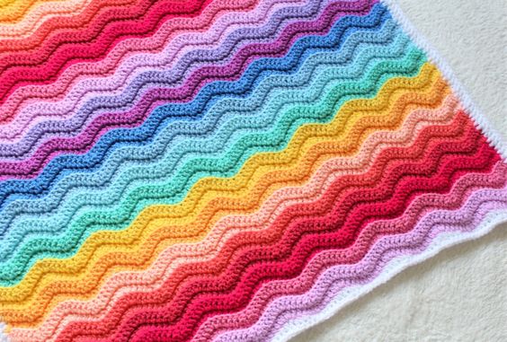Rainbow ripple crochet blanket free pattern