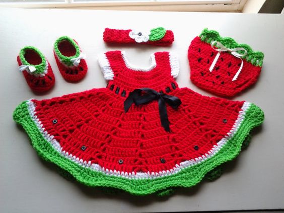 Crochet watermelon baby dress pattern