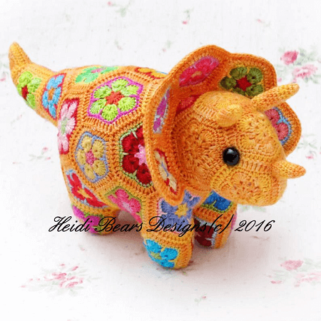 Plod, The African Flower Triceratops Crochet Pattern By Heidi Bears