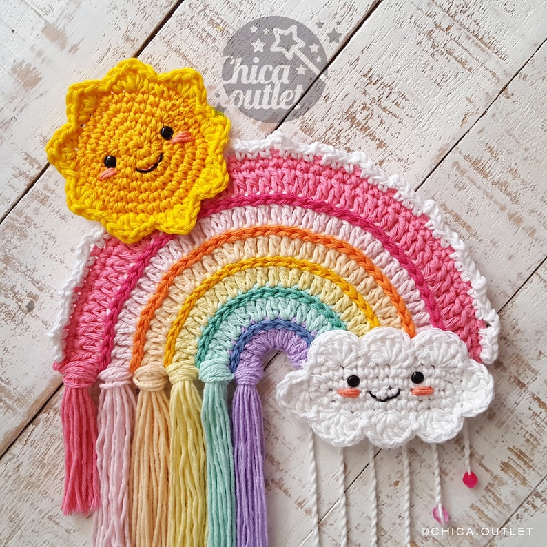 Rainbow crochet wall hanging
