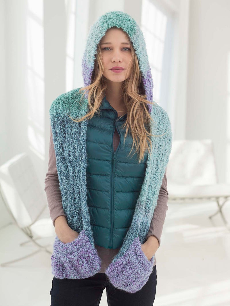Free crochet pattern for hooded scarf with pockets