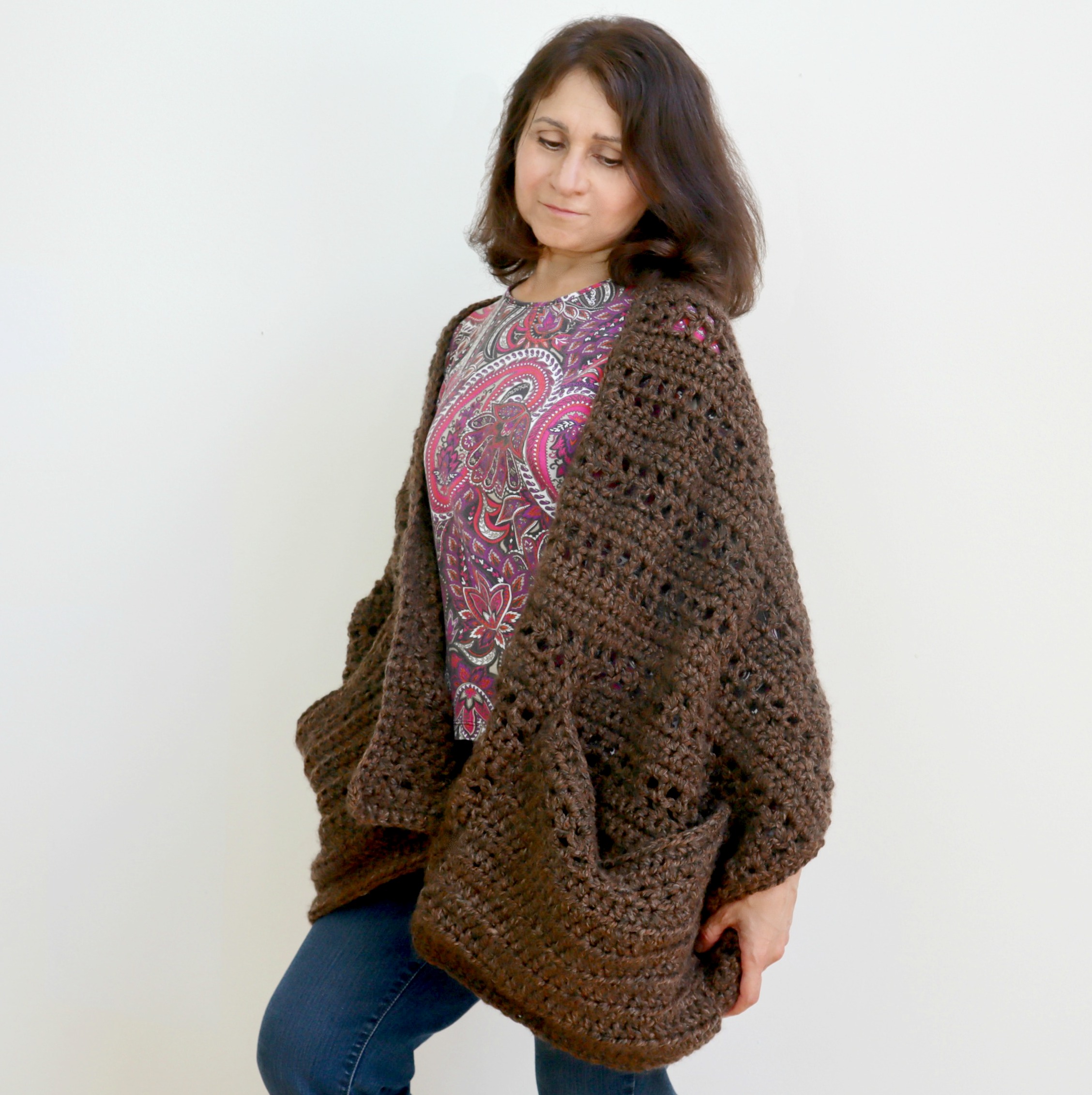 Crochet pocket shawl