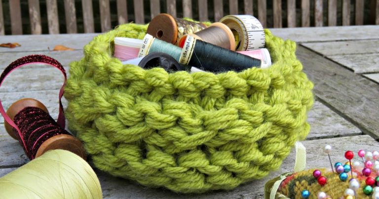 Scrap yarn crochet basket