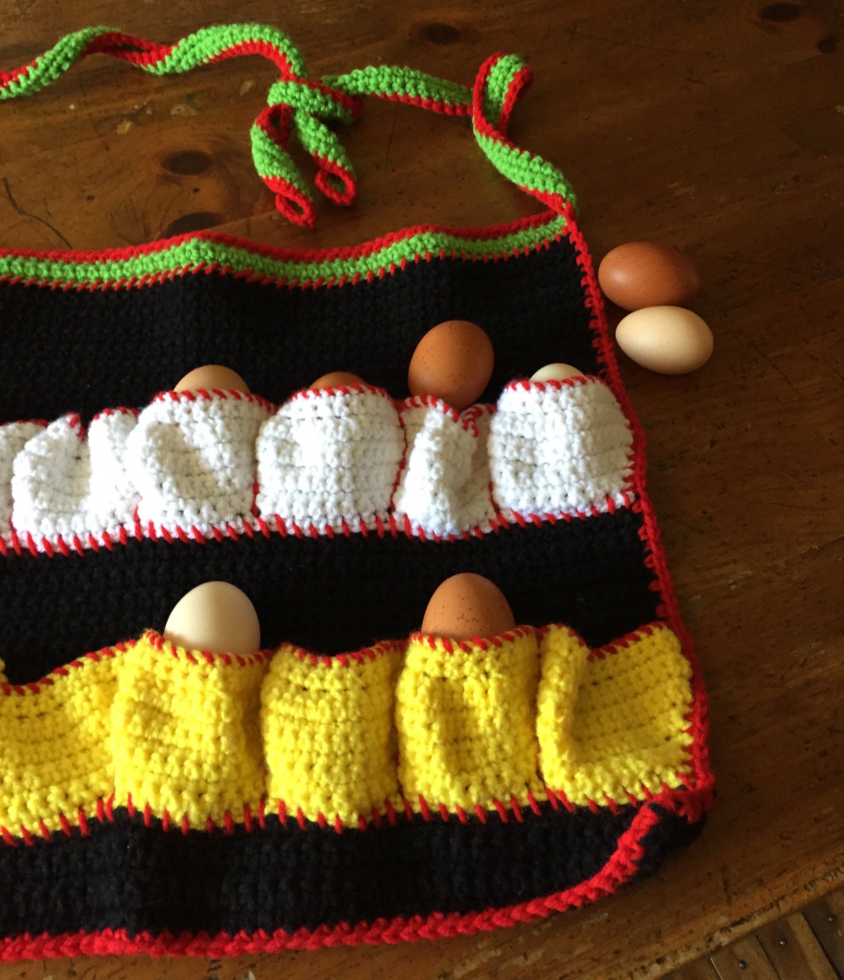 Crocheted egg apron