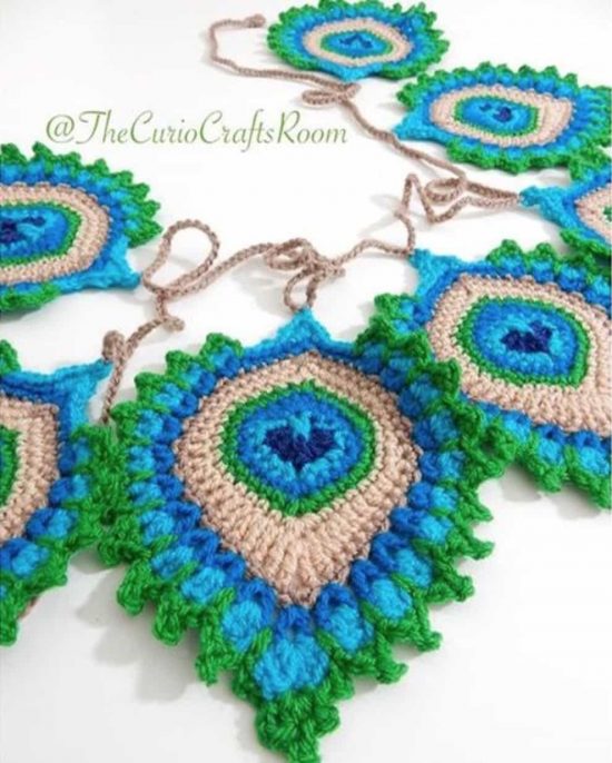 Peacock Feather Applique Weave Crochet 0753