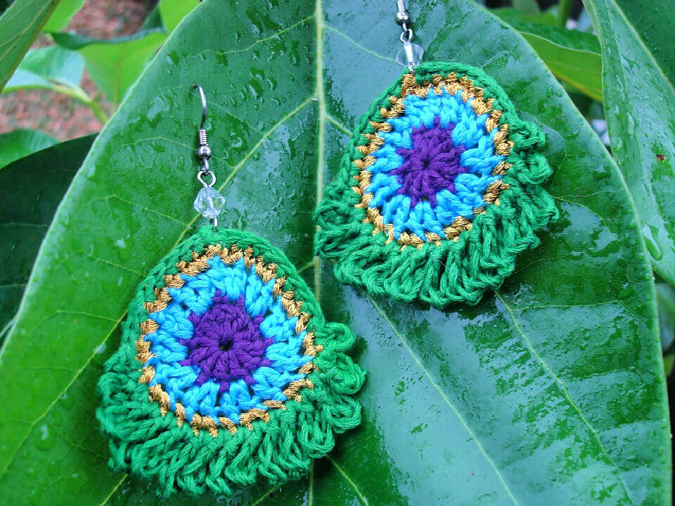 Crochet Peacock Earrings Free Pattern