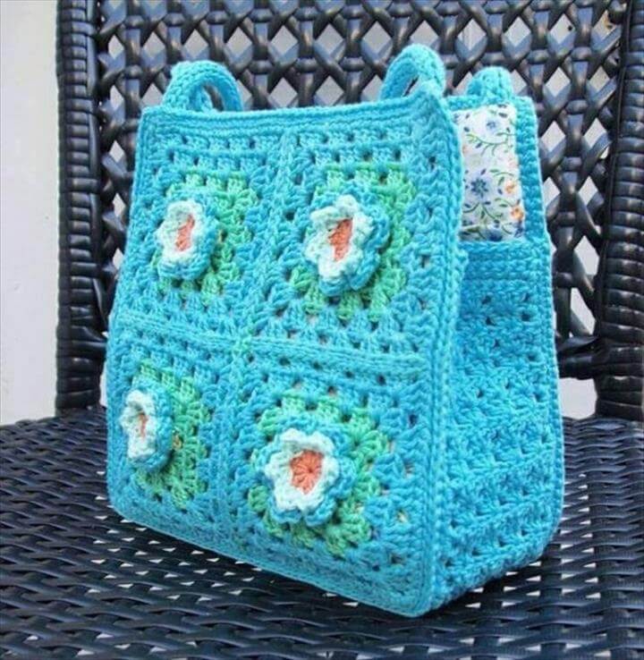 Granny Square Crochet Bag With Flowers