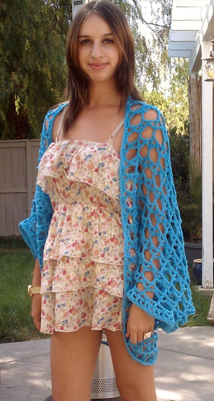 Hot Blue Crochet Shrug