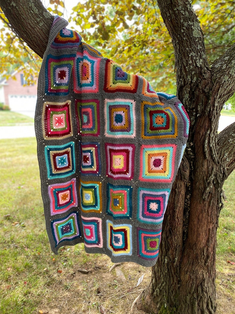 Kaleidoscope granny square blanket