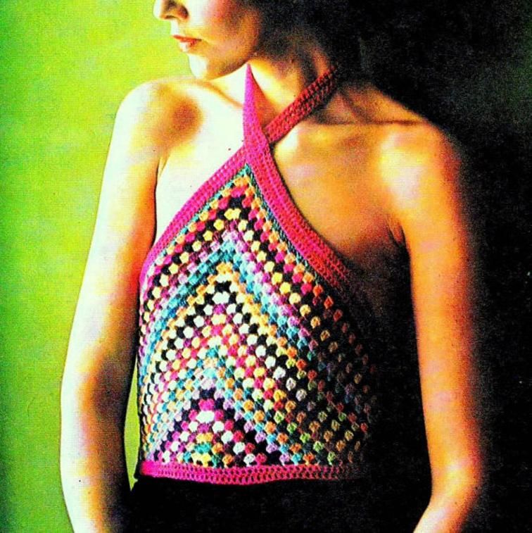 Vintage granny square crochet halter top free patterns » Weave Crochet