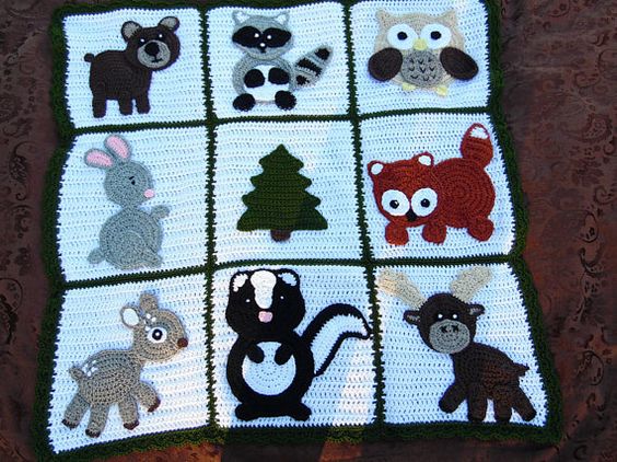 Woodland creatures crochet baby blanket