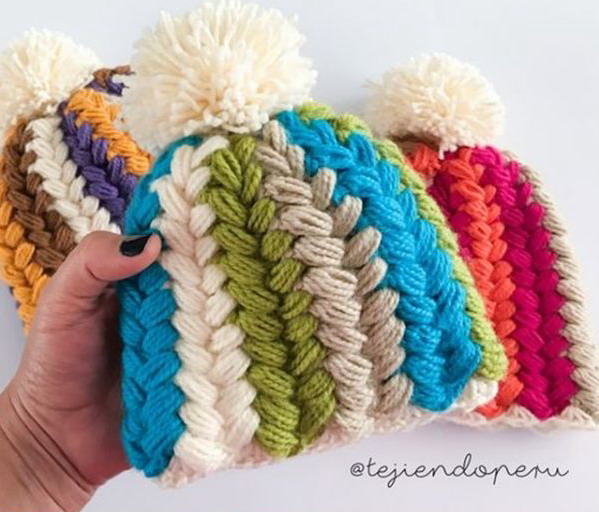 Braided Puff Stitch Crochet Hat