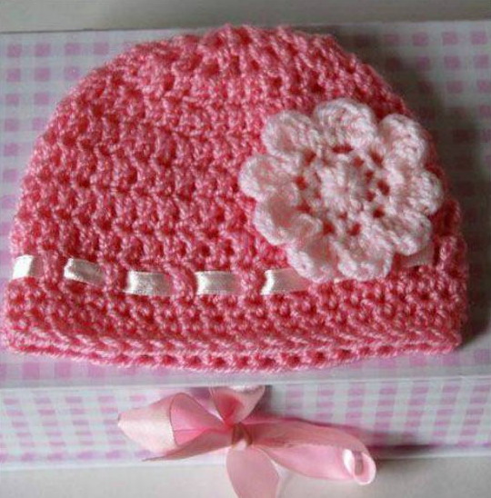 Easy Crochet Baby Hat with Crochet Flower