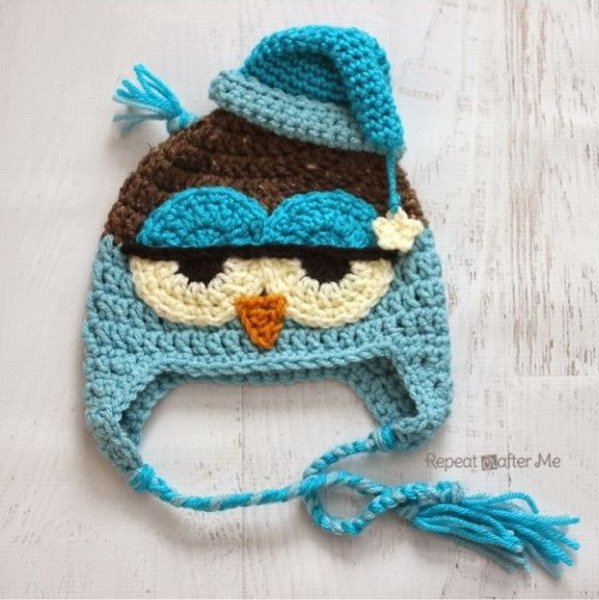 Crochet Drowsy Owl Hat
