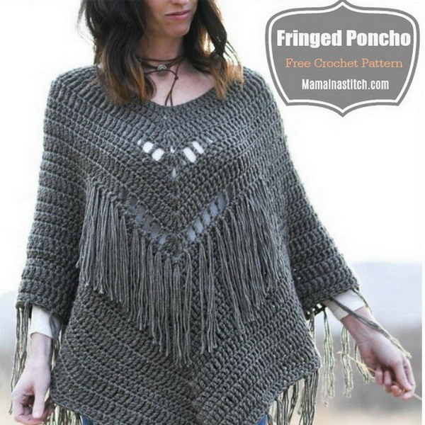 Seamless Fringed Poncho Free Crochet Pattern