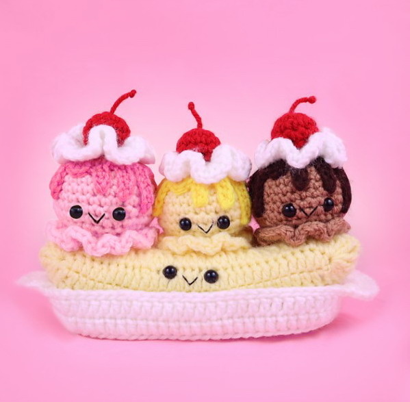 Banana Split Ice Cream Amigurumi