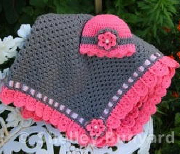 Preciously Pink Easy Baby Blanket and Hat