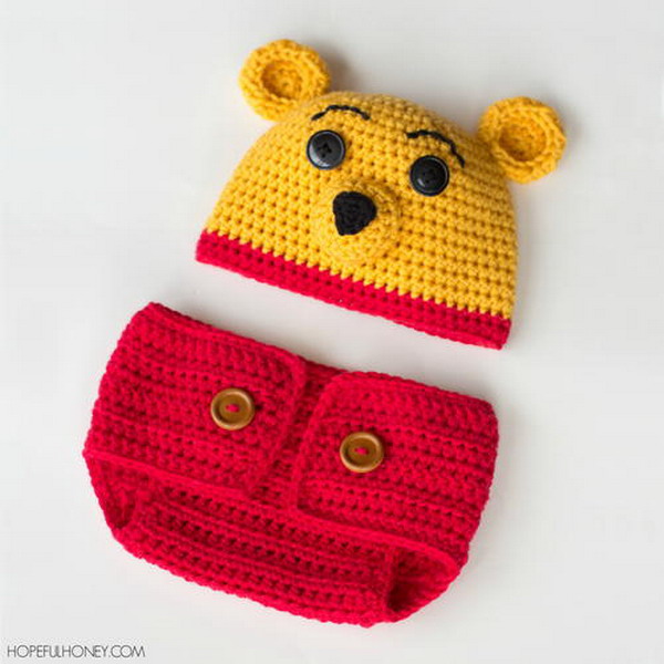 Winnie The Pooh Inspired Hat and Diaper Cover Set