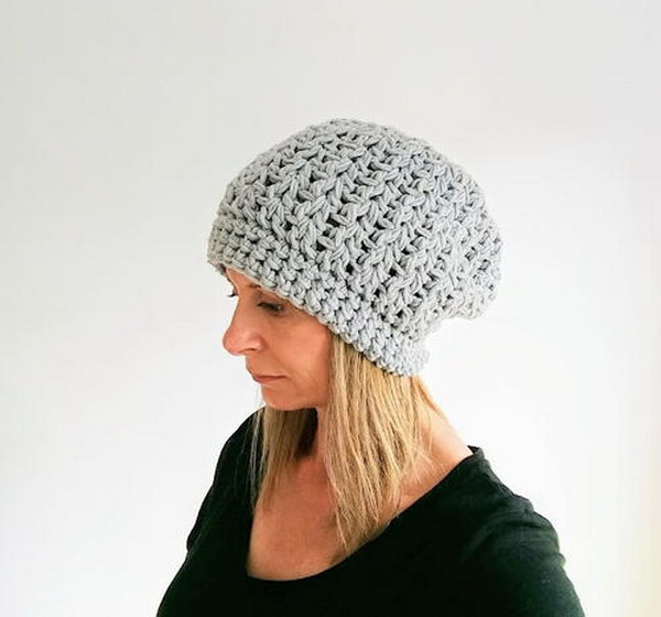Slouchy Lace Hipster Hat Free Crochet Pattern