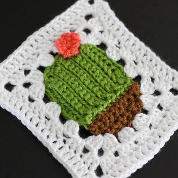 Succulent Cactus Crochet Granny Square Free Crochet Pattern