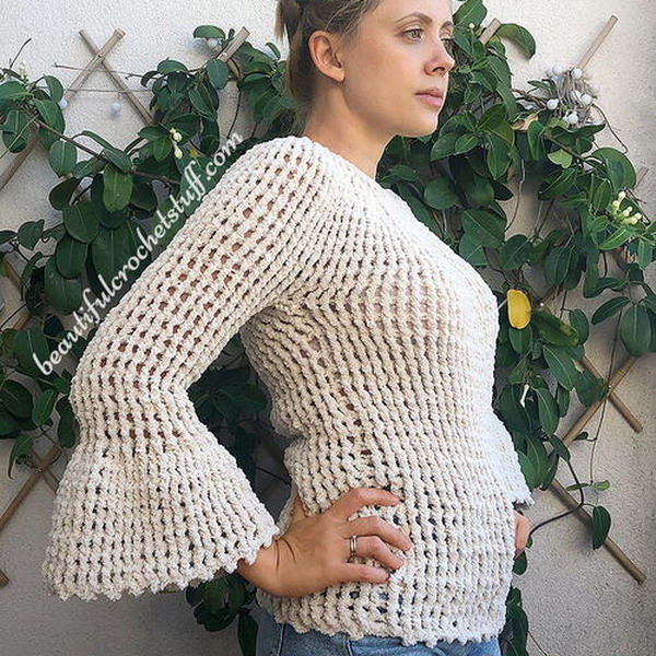Crochet Two Sides Flare Sleeve Sweater