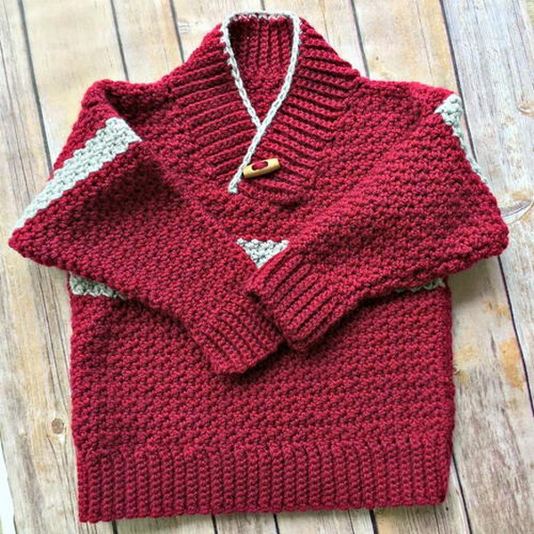 Boy's Shawl-Collared Sweater Free Crochet Pattern