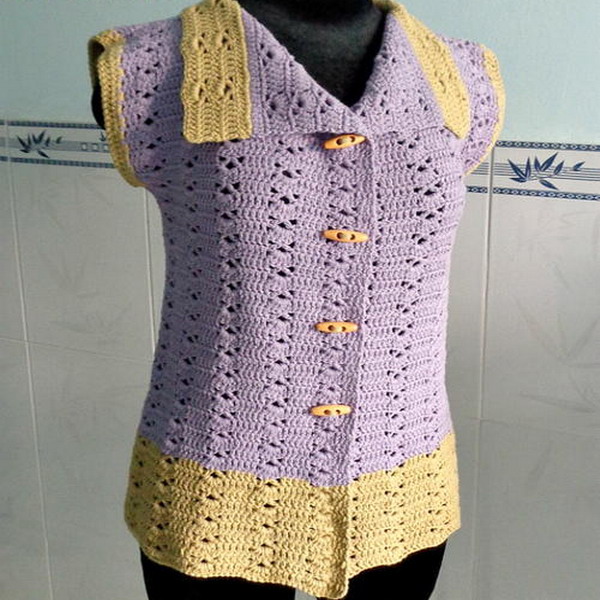 Vintage Collared Crochet Vest Free Pattern