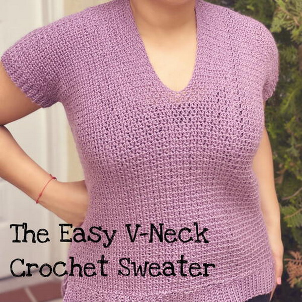 Easy V-Neck Crochet Sweater Free Pattern