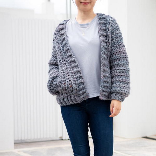 Chunky Bomber Cardigan With Pockets Free Crochet Pattern