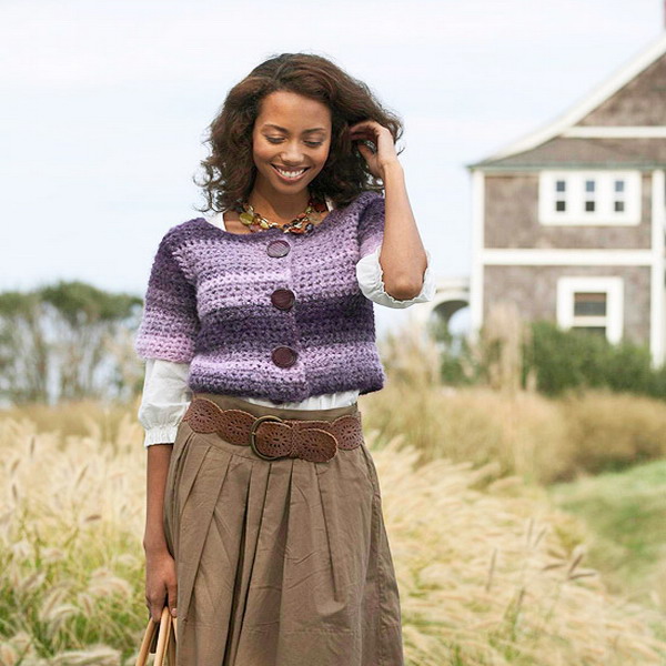Modern Purple Striped Cardigan Free Crochet Pattern