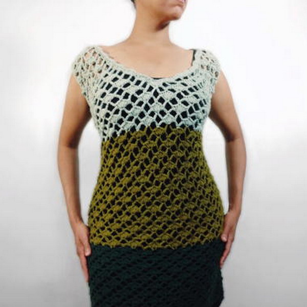 Snap Dragon Stitch Crochet Sweater Dress