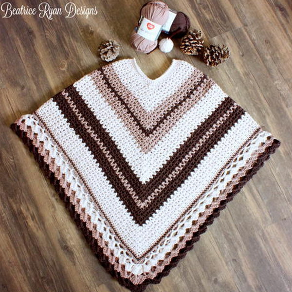 Coffee and Cream Poncho Free Crochet Pattern